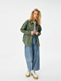 Taşlı Kot Gömlek Ceket Cep Detaylı Uzun Kollu Pamuklu Rahat Kalıp