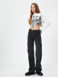 Crop Kapşonlu Sweatshirt Asimetrik Kesim NYC Baskılı
