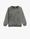 Sweatshirt Uzun Kollu Bisiklet Yaka Slogan Baskılı Pamuklu