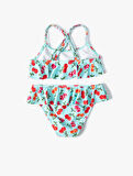Kirazlı Bikini Seti 2 Parça Fırfırlı Çapraz Askılı
