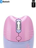 Sevimli Kedi Kablosuz Mor Mouse Bluetooth + 2.4G Dual Mode