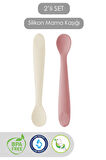 2'li Diş Kaşıyıcı Bebek Mama Kaşığı - Silikon Mama Kaşığı - Pembe, Bej