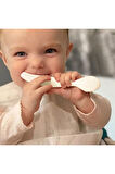 2'li Silikon Bebek Beslenme Seti - Vakumlu Tabak, Diş Kaşıyıcılı Silikon Kaşık - Bej