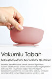 Vakumlu Silikon Bebek Mama Kasesi - Vakum Tabanlı Kase - Silikon Diş Kaşıyıcı Kaşık - Pembe