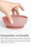 Vakumlu Silikon Bebek Mama Kasesi - Vakum Tabanlı Kase - Silikon Diş Kaşıyıcı Kaşık - Pembe