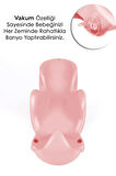 Vakum Tabanlı Bebek Yıkama Banyo Aparatı - Bebek Yıkama Koltuğu Küvet Oturağı - Pembe