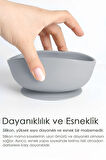 Vakumlu Silikon Bebek Mama Kasesi - Vakum Tabanlı Silikon Kase - Silikon Diş Kaşıyıcı Kaşık - Gri