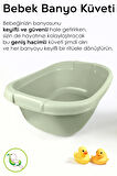 3'lü Set - Bebek Yıkama Banyo Küveti, Desenli Su Kovası, Maşrapa, Yeşil - Yıkama Filesi Hediye
