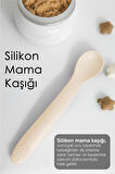 Puzzle Mama Tabağı Kaşık Seti - Silikon Vakum Tabanlı Yapboz Mama Tabağı Silikon Kaşık - Pembe Bej