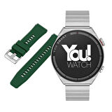 You Watch R13-Ar136 You Smart Silver Metal & Dark Green Silicon Unisex Kol Saati