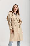SASHA MODA TRENÇKOT TAŞ S - Soft Kumaş Uzun Kol Gömlek Yaka Kemerli Kadın Trençkot