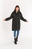 SASHA MODA KABAN ANTRASİT S-M - Teddy Kumaş Gömlek Yaka Basen Boy Oversize/Salaş Kadın Kaban