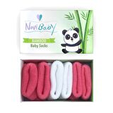 Novibaby 3'lü Bambu Yenidoğan Bebek Çorabı I White Candy I 0-6 ay 