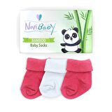 Novibaby 3'lü Bambu Yenidoğan Bebek Çorabı I White Candy I 0-6 ay 