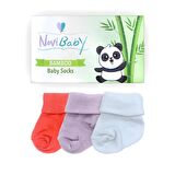 Novibaby 3'lü Bambu Yenidoğan Bebek Çorabı I Purple Orange I 0-6 ay 
