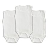 Novibaby 3'lü 0-3 Ay Ribana Bebek Atlet Body Zıbın Beyaz Raporlu Çıtçıtlı 100% Pamuk 