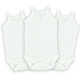 Novibaby 3'lü 6-9 Ay Jakarlı İp Askılı Ekru Bebek Atlet Body Zıbın Çıtçıtlı 100% Pamuk 