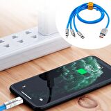 BUFFER®  3 Şarj Aleti 1 Arada Çinko Alaşım Hızlı Şarj Kablosu Mavi