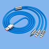 BUFFER®  3 Şarj Aleti 1 Arada Çinko Alaşım Hızlı Şarj Kablosu Mavi