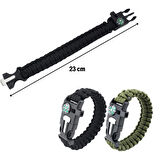 BUFFER® 5'i 1 Arada Çok Fonksiyonlu Hayatta Kalma Bilekliği Pusula, Düdük, Çakmak Taşı ve Şemsiye İp
