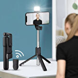 BUFFER® Kendiliğinden LED Işıklı Kumandalı Uzayabilen Selfie Çubuğu,Masa Üstü Tripod 