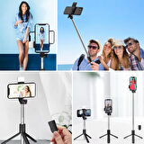 BUFFER® Kendiliğinden LED Işıklı Kumandalı Uzayabilen Selfie Çubuğu,Masa Üstü Tripod 