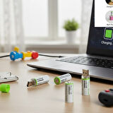 BUFFER® USB Şarjlı 1450mAh AA 1.2V Lityum Kalem Pil – 4'lü Set, Tekrar Şarj Edilebilir Uzun Ömürlü D