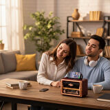 BUFFER® Büyük Boy Telefon Tutma Aparatlı Retro Ahşap Tasarım Bluetooth Hoparlörlü Radyo – FM/AM Dest