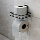 Petinka Tuvalet Kağıdı Tutacağı Siyah Modern Metal Tasarım Yapışkanlı Yedek Raf