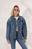 Mavi Bele Oturan Denim Ceket 