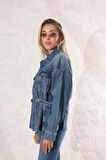 Mavi Bele Oturan Denim Ceket 
