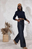 Koyu Lacivert Yüksek Bel Wide Leg Jean 308006