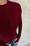 Bordo Soft Touch Bambu Parmak Geçmeli Tişört 