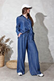 Lacivert Tencel Denim Gömlek Pantolon Takım 00528