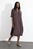 Acı Kahve Oversize Tek Düğmeli Elbise 16584