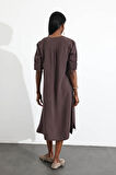 Acı Kahve Oversize Tek Düğmeli Elbise 16584