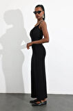 Siyah Askılı Maxi Boy Elbise 2587