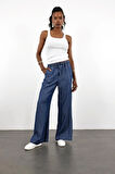 Lacivert Beli Lastikli Tencel Denim Pantolon 