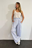 Beyaz Çizgili Poplin Pantolon 0155