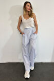 Beyaz Çizgili Poplin Pantolon 0155