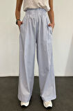 Beyaz Çizgili Poplin Pantolon 0155
