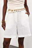 Beyaz Şehir Boy Keten Şort 1486