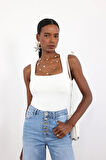 Beyaz Kare Yaka Bodysuit 17005