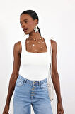 Beyaz Kare Yaka Bodysuit 17005