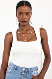 Beyaz Kare Yaka Bodysuit 17005