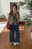 Mavi Beli Lastikli Denim Pantolon 