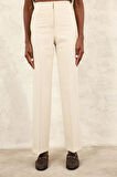 Ekru Düz Kesim Fit Kalıp Kumaş Pantolon 2001
