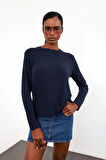 Lacivert Uzun Kollu Basic Tişört 0182