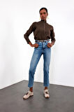 Mavi Yüksek Bel Slim Fit Likralı Jean 