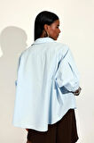 Mavi Oversize Poplin Gömlek 4008
